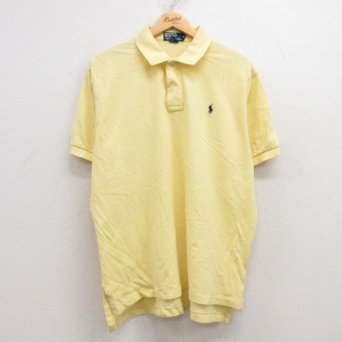 XL★古着 ラルフローレン Ralph Lauren 半袖 ブランド ポロ シャツ メンズ 90年代 90s ワンポイントロゴ 鹿の子 大きいサイズ コットン 黄 イエロー 25apr15 中古 トップス