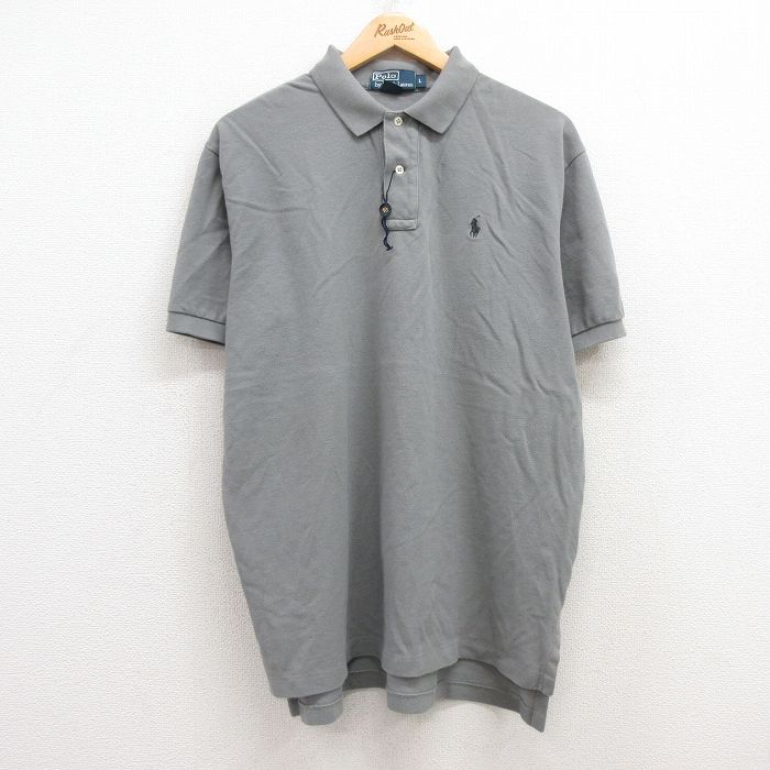 XL★古着 ラルフローレン Ralph Lauren 半袖 ブランド ポロ シャツ メンズ 90年代 90s ワンポイントロゴ 鹿の子 デッドストック 大きいサイズ コットン グレー 25apr15 中古 トップス