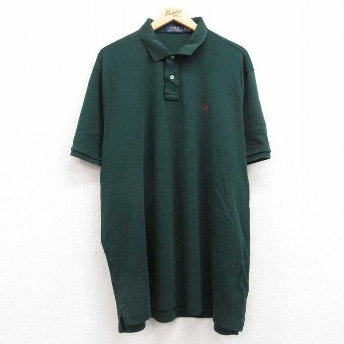 XL★古着 ラルフローレン Ralph Lauren 半袖 ブランド ポロ シャツ メンズ ワンポイントロゴ 大きいサイズ ロング丈 コットン 緑 グリーン 25apr15 中古 トップス
