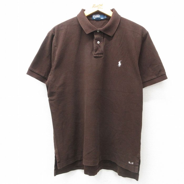 XL★古着 ラルフローレン Ralph Lauren 半袖 ブランド ポロ シャツ メンズ 00年代 00s ワンポイントロゴ 鹿の子 コットン 濃茶 ブラウン 25apr16 中古 トップス