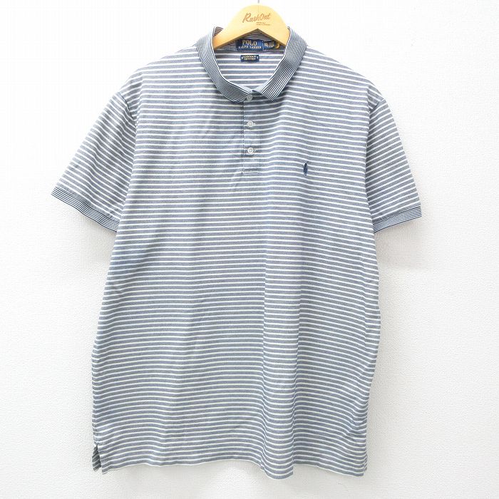 XL★古着 ラルフローレン Ralph Lauren 半袖 ブランド ポロ シャツ メンズ ワンポイントロゴ 大きいサイズ 紺他 ネイビー ボーダー 25apr16 中古 トップス