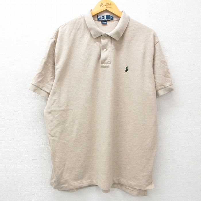 XL★古着 ラルフローレン Ralph Lauren 半袖 ブランド ポロ シャツ メンズ 90年代 90s ワンポイントロゴ 大きいサイズ コットン ベージュ カーキ 霜降り 25apr16 中古 トップス
