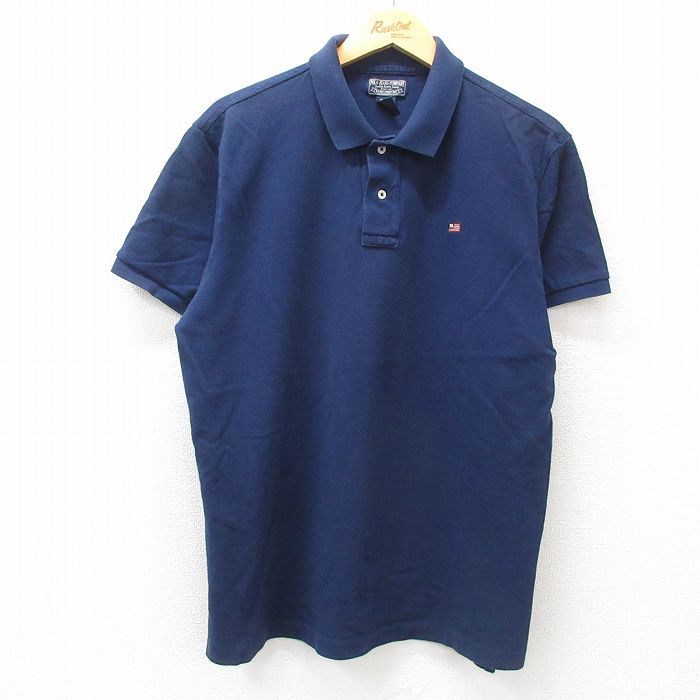 XL★古着 ラルフローレン Ralph Lauren ポロジーンズ 半袖 ブランド ポロ シャツ メンズ ワンポイントロゴ 星条旗 コットン 濃紺 ネイビー 25apr16 中古 トップス
