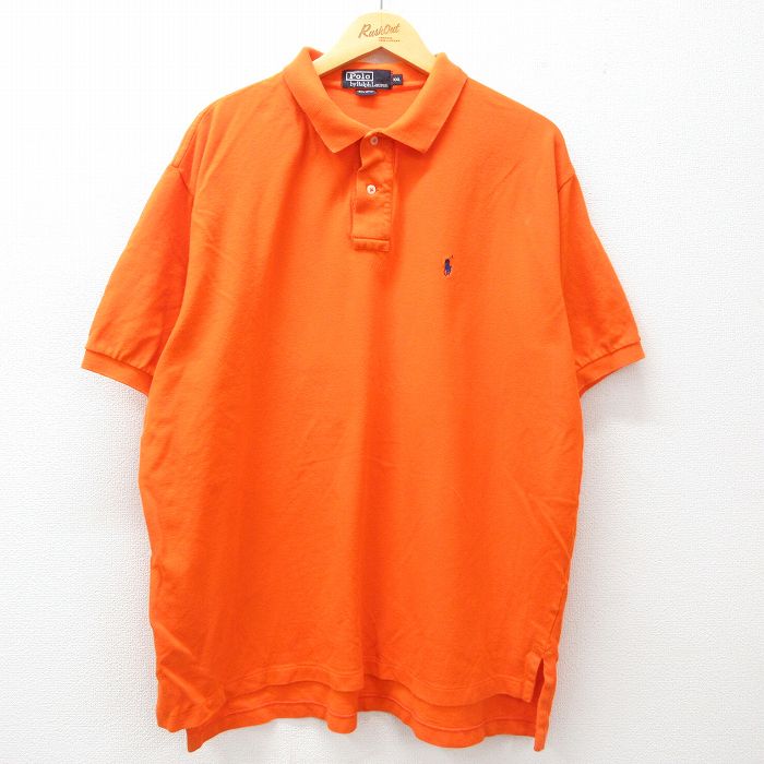 XL★古着 ラルフローレン Ralph Lauren 半袖 ブランド ポロ シャツ メンズ 90年代 90s ワンポイントロゴ 鹿の子 大きいサイズ コットン オレンジ 25apr16 中古 トップス