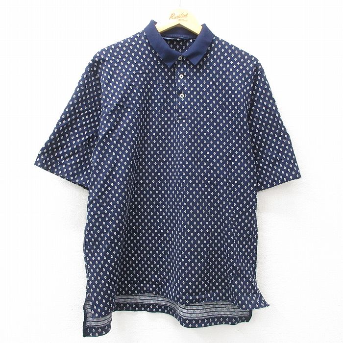 XL★古着 ラルフローレン Ralph Lauren ポロゴルフ 半袖 ブランド ポロ シャツ メンズ 90年代 90s ワンポイントロゴ 総柄 大きいサイズ コットン 濃紺 ネイビー 25apr16 中古 トップス