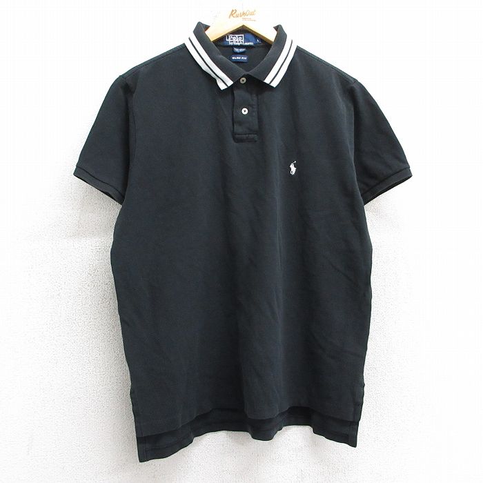 XL★古着 ラルフローレン Ralph Lauren 半袖 ブランド ポロ シャツ メンズ 90年代 90s ワンポイントロゴ 鹿の子 コットン 黒 ブラック 25apr17 中古 トップス