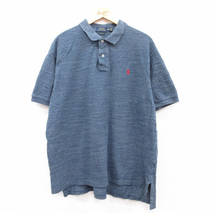 XL★古着 ラルフローレン Ralph Lauren 半袖 ブランド ポロ シャツ メンズ ワンポイントロゴ 大きいサイズ コットン 濃グレー 霜降り 25apr24 中古 トップス