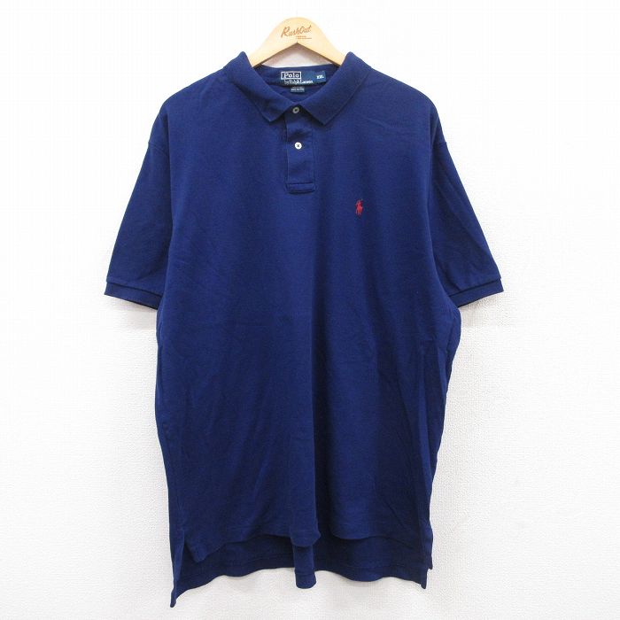 XL★古着 ラルフローレン Ralph Lauren 半袖 ブランド ポロ シャツ メンズ 90年代 90s ワンポイントロゴ 大きいサイズ コットン 紺 ネイビー 25apr24 中古 トップス