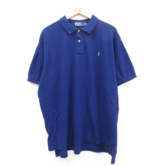 XL★古着 ラルフローレン Ralph Lauren 半袖 ブランド ポロ シャツ メンズ ワンポイントロゴ 大きいサイズ コットン 鹿の子 青 ブルー 25apr24 中古 トップス
