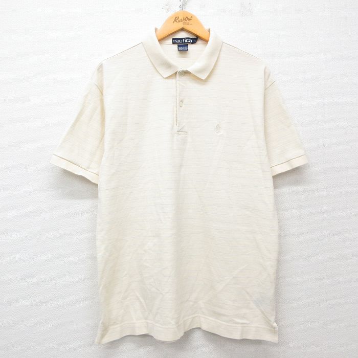 M★古着 ノーティカ NAUTICA 半袖 ブランド ポロ シャツ メンズ 90年代 90s ワンポイントロゴ 鹿の子 コットン ベージュ他 カーキ ボーダー 25apr26 中古 トップス