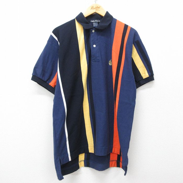 L★古着 ノーティカ NAUTICA 半袖 ブランド ポロ シャツ メンズ 90年代 90s ワンポイントロゴ コットン 紺他 ネイビー 25apr26 中古 トップス
