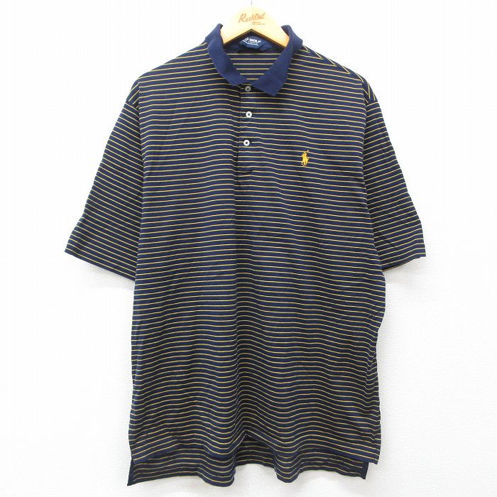 XL★古着 ラルフローレン Ralph Lauren ポロゴルフ 半袖 ブランド ポロ シャツ メンズ 90年代 90s ワンポイントロゴ 大きいサイズ コットン 紺他 ネイビー ボーダー 25apr26 中古 トップス