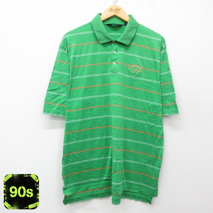 ラルフローレン 90s 半袖ポロシャツ ワンポイントロゴ グリーンボーダー XL | 古着