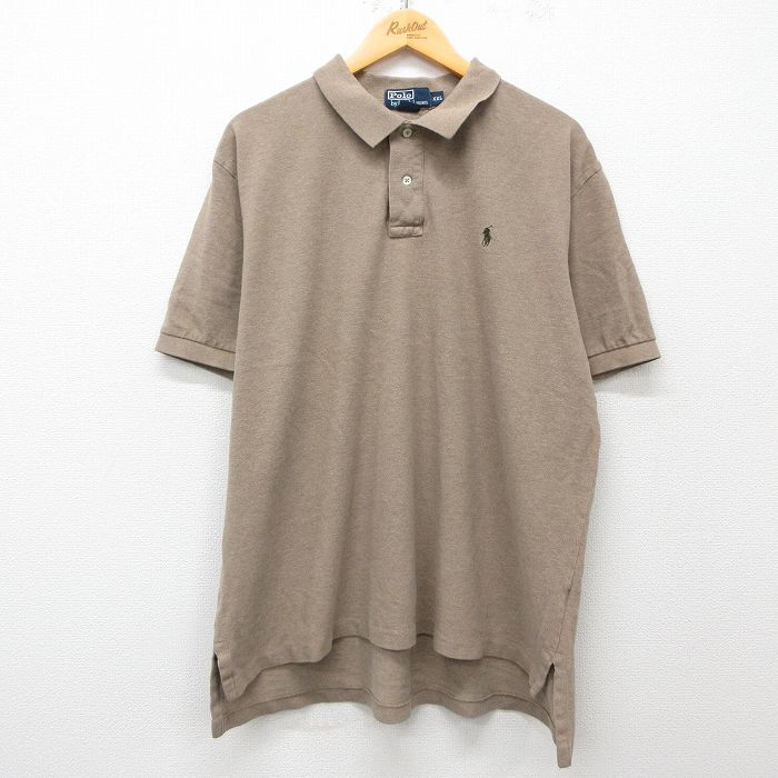 XL★古着 ラルフローレン Ralph Lauren 半袖 ブランド ポロ シャツ メンズ 90年代 90s ワンポイントロゴ 鹿の子 大きいサイズ コットン 茶 ブラウン 25apr26 中古 トップス