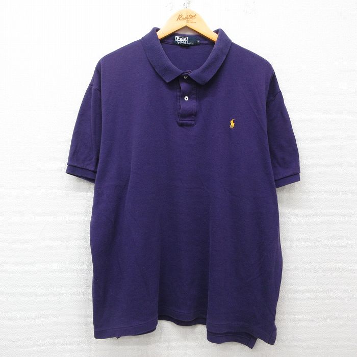XL★古着 ラルフローレン Ralph Lauren 半袖 ブランド ポロ シャツ メンズ 90年代 90s ワンポイントロゴ 大きいサイズ コットン USA製 紫 パープル 【spe】 25apr26 中古 トップス