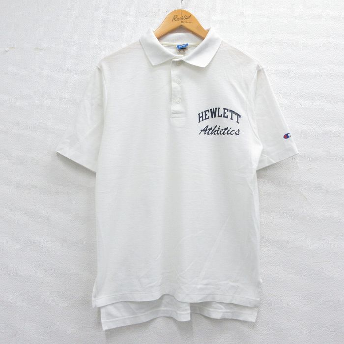 【20%OFF】L★古着 チャンピオン champion 半袖 ブランド ポロ シャツ メンズ 90年代 90s HEWLETT USA製 白 ホワイト 25apr26 中古 トップス
