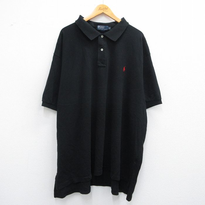 XL★古着 ラルフローレン Ralph Lauren 半袖 ブランド ポロ シャツ メンズ 90年代 90s ワンポイントロゴ 鹿の子 大きいサイズ コットン 黒 ブラック 【spe】 25apr26 中古 トップス