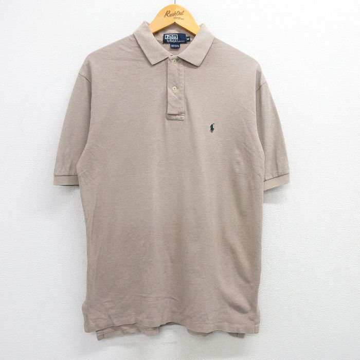 XL★古着 ラルフローレン Ralph Lauren 半袖 ブランド ポロ シャツ メンズ 90年代 90s ワンポイントロゴ 鹿の子 コットン USA製 ベージュ カーキ 【spe】 25apr28 中古 トップス