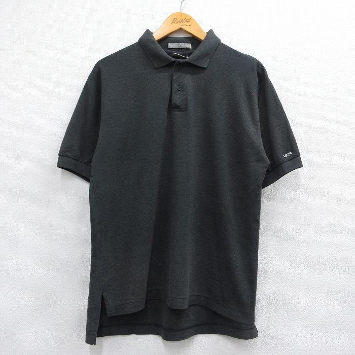 【50%OFF】L★古着 リーバイス Levis 半袖 ブランド ポロ シャツ メンズ 90年代 90s 鹿の子 黒 ブラック 25may16 中古 トップス