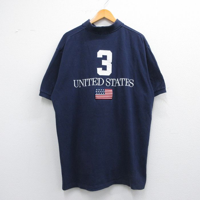 XL★古着 ラルフローレン Ralph Lauren 半袖 ブランド ポロ シャツ メンズ ビッグポニー 星条旗 鹿の子 大きいサイズ コットン 紺 ネイビー 25may16 中古 トップス
