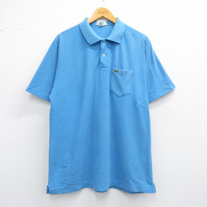 XL★古着 ラコステ LACOSTE IZOD 半袖 ブランド ポロ シャツ メンズ 90年代 90s ワンポイントロゴ 鹿の子 水色 25may16 中古 トップス
