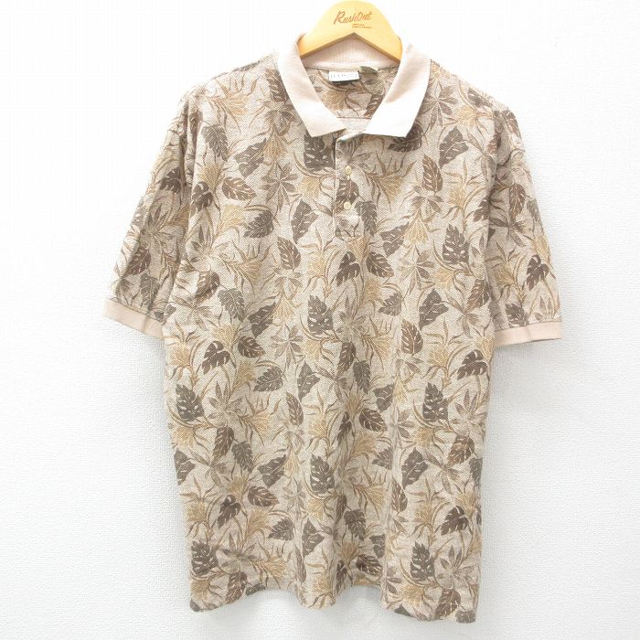 【50%OFF】XL★古着 エルエルビーン LLBEAN 半袖 ブランド ポロ シャツ メンズ 00年代 00s 葉 総柄 ベージュ他 カーキ 25may16 中古 トップス