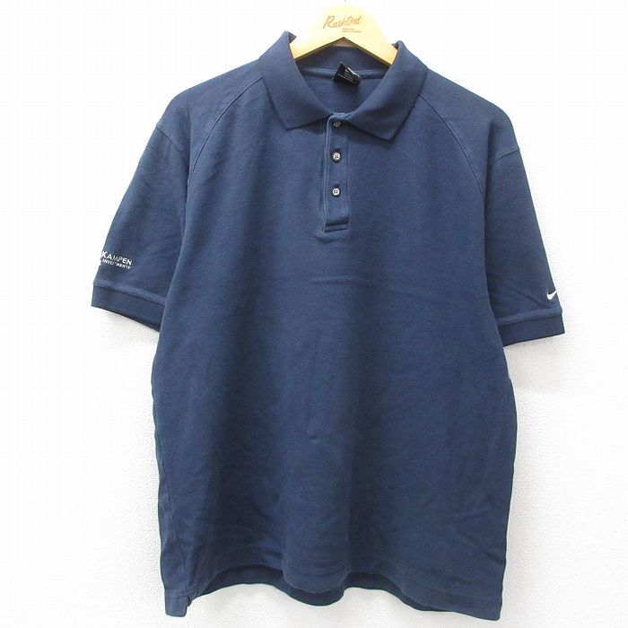XL★古着 ナイキ NIKE 半袖 ブランド ポロ シャツ メンズ 00年代 00s VANKAMPEN 鹿の子 コットン 紺 ネイビー 25may16 中古 トップス