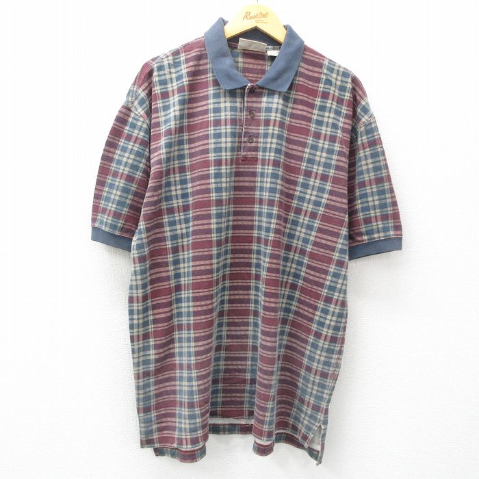 XL★古着 エアロポステール AEROPOSTALE 半袖 ブランド ポロ シャツ メンズ 90年代 90s 鹿の子 大きいサイズ ロング丈 コットン 紺他 ネイビー チェック 25may16 中古 トップス