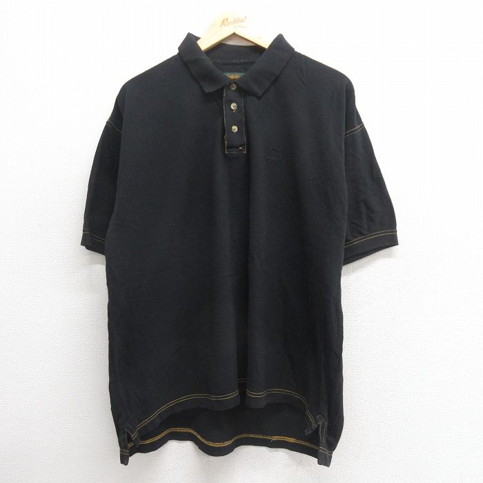 【50%OFF】XL★古着 ティンバーランド 半袖 ブランド ポロ シャツ メンズ 00年代 00s ワンポイントロゴ 鹿の子 コットン 黒 ブラック 25may27 中古 トップス