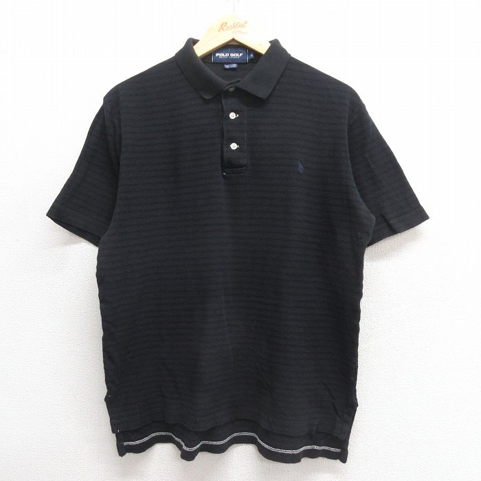 XL★古着 ラルフローレン Ralph Lauren ポロゴルフ 半袖 ブランド ポロ シャツ メンズ 90年代 90s ワンポイントロゴ コットン 黒他 ブラック ボーダー 25may27 中古 トップス