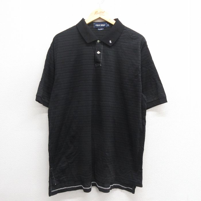 XL★古着 ラルフローレン Ralph Lauren ポロゴルフ 半袖 ブランド ポロ シャツ メンズ 90年代 90s ワンポイントロゴ 大きいサイズ コットン 黒 ブラック ボーダー 25may27 中古 トップス