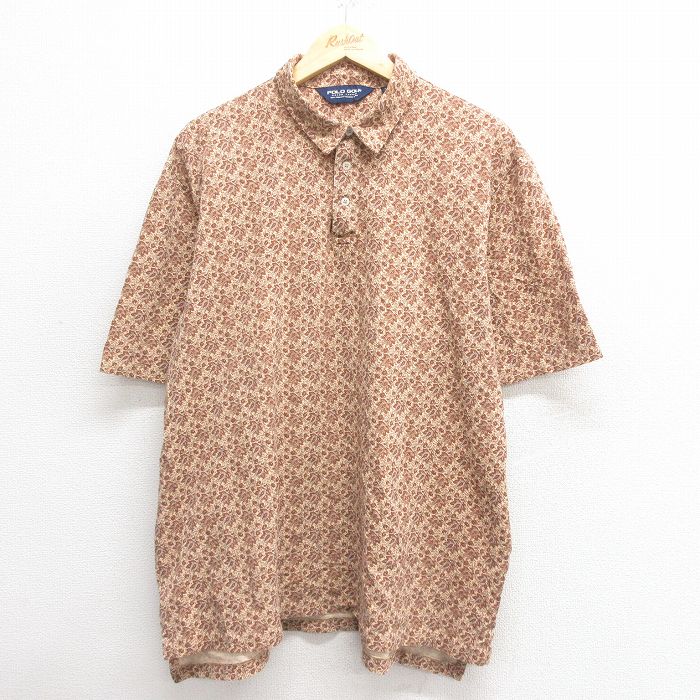 XL★古着 ラルフローレン Ralph Lauren ポロゴルフ 半袖 ブランド ポロ シャツ メンズ 90年代 90s 花 大きいサイズ コットン ベージュ カーキ 25may27 中古 トップス