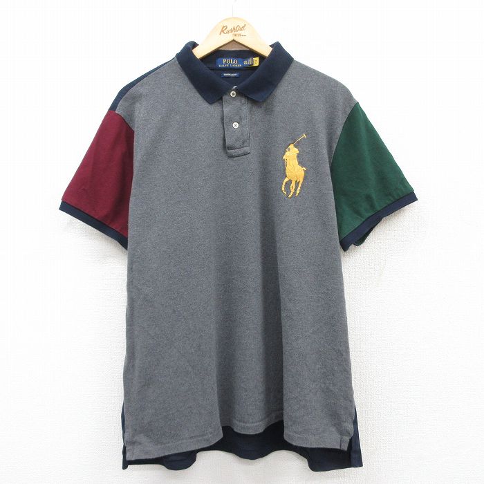 XL★古着 ラルフローレン Ralph Lauren 半袖 ブランド ポロ シャツ メンズ ビッグポニー マルチカラー 鹿の子 大きいサイズ コットン 濃グレー他 【spe】 25jun02 中古 トップス