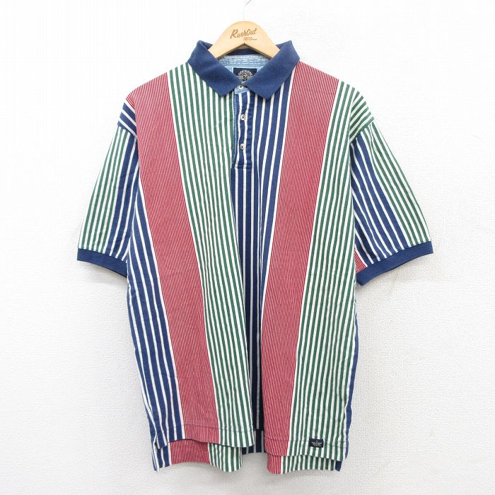 ドッカーズ 90s 半袖ポロシャツ グリーンストライプ XL | 古着