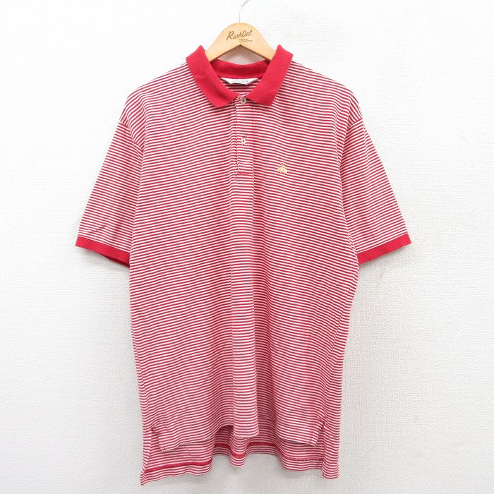 XL★古着 ブルックスブラザーズ BROOKS BROTHERS 半袖 ブランド ポロ シャツ メンズ 00年代 00s ワンポイントロゴ コットン 赤他 レッド ボーダー 25jun02 中古 トップス