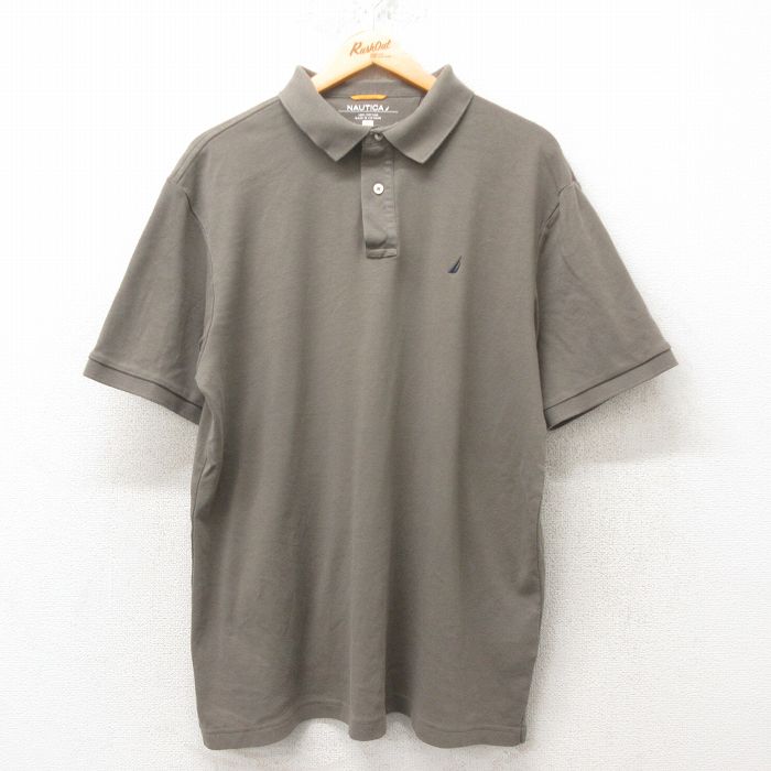 XL★古着 ノーティカ NAUTICA 半袖 ブランド ポロ シャツ メンズ ワンポイントロゴ コットン 薄緑系 グリーン 25jun04 中古 トップス