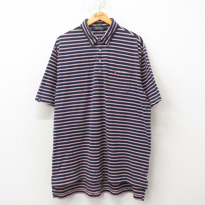 【50%OFF】ラルフローレン 半袖ポロシャツ ワンポイントロゴ ネイビーボーダー XL | 古着