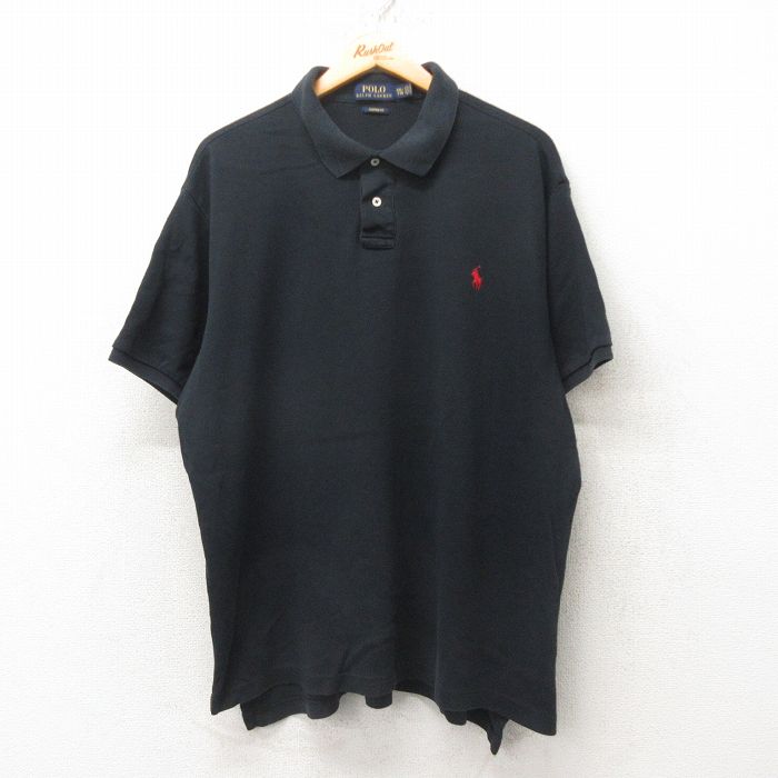 XL★古着 ラルフローレン Ralph Lauren 半袖 ブランド ポロ シャツ メンズ ワンポイントロゴ 大きいサイズ コットン 黒 ブラック 25jun04 中古 トップス