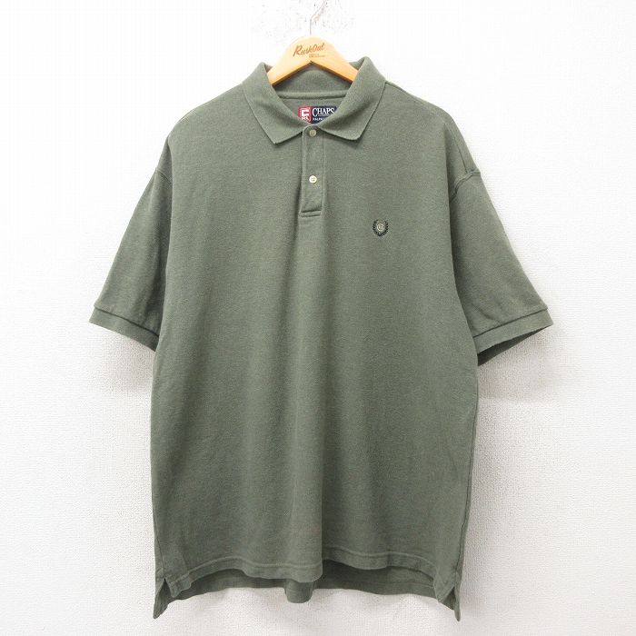 【20%OFF】XL★古着 ラルフローレン Ralph Lauren チャップス 半袖 ブランド ポロ シャツ メンズ 90年代 90s ワンポイントロゴ 大きいサイズ コットン 緑 グリーン 25jun04 中古 トップス