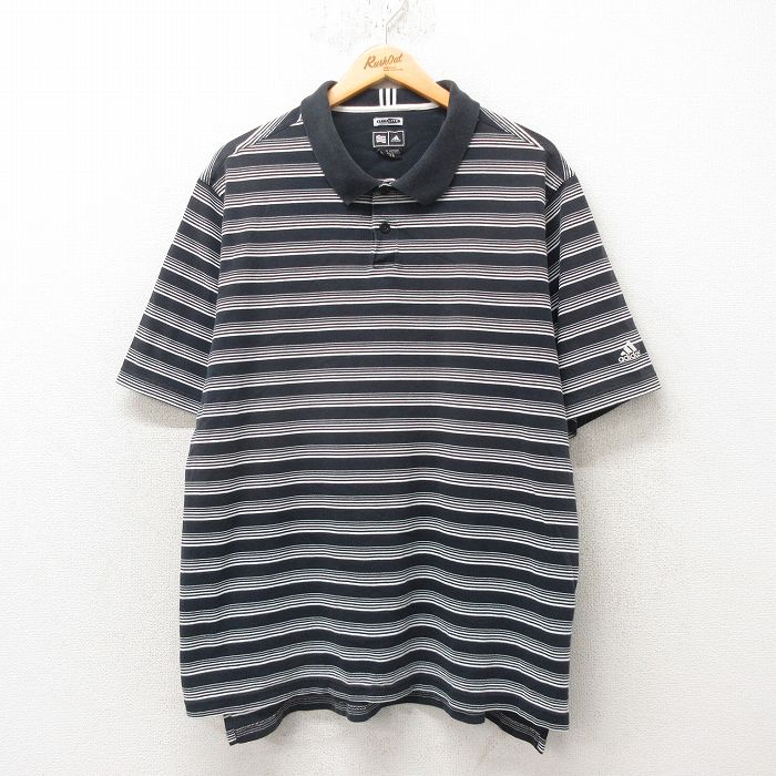 【50%OFF】XL★古着 アディダス adidas 半袖 ブランド ポロ シャツ メンズ ワンポイントロゴ 大きいサイズ 黒 ブラック ボーダー 25jun04 中古 トップス