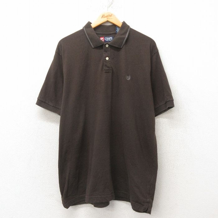 XL★古着 チャップス 半袖 ブランド ポロ シャツ メンズ 90年代 90s ワンポイントロゴ 大きいサイズ こげ茶 ブラウン 25jun04 中古 トップス