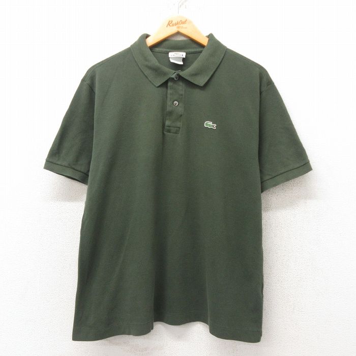 XL★古着 ラコステ LACOSTE 半袖 ブランド ポロ シャツ メンズ ワンポイントロゴ 鹿の子 コットン 緑 グリーン 25jun04 中古 トップス