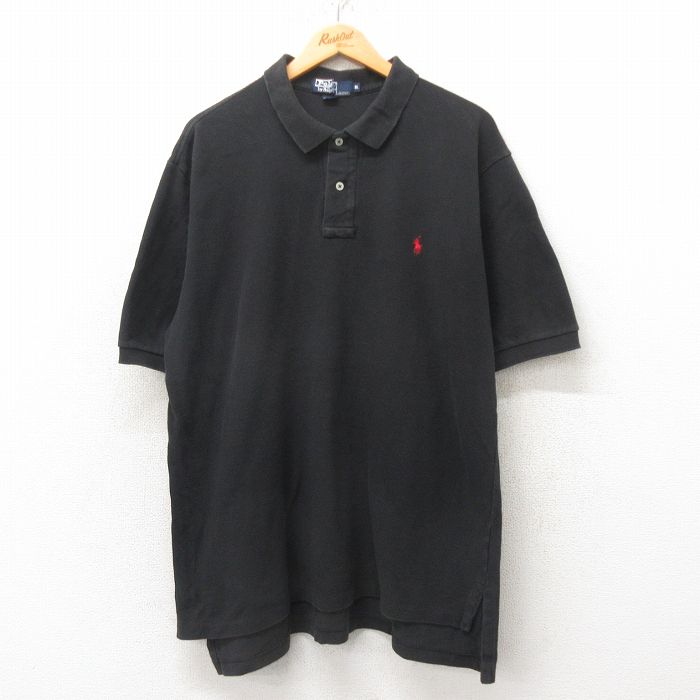 XL★古着 ラルフローレン Ralph Lauren 半袖 ブランド ポロ シャツ メンズ 90年代 90s ワンポイントロゴ 鹿の子 大きいサイズ コットン USA製 黒 ブラック 【spe】 25jun04 中古 トップス