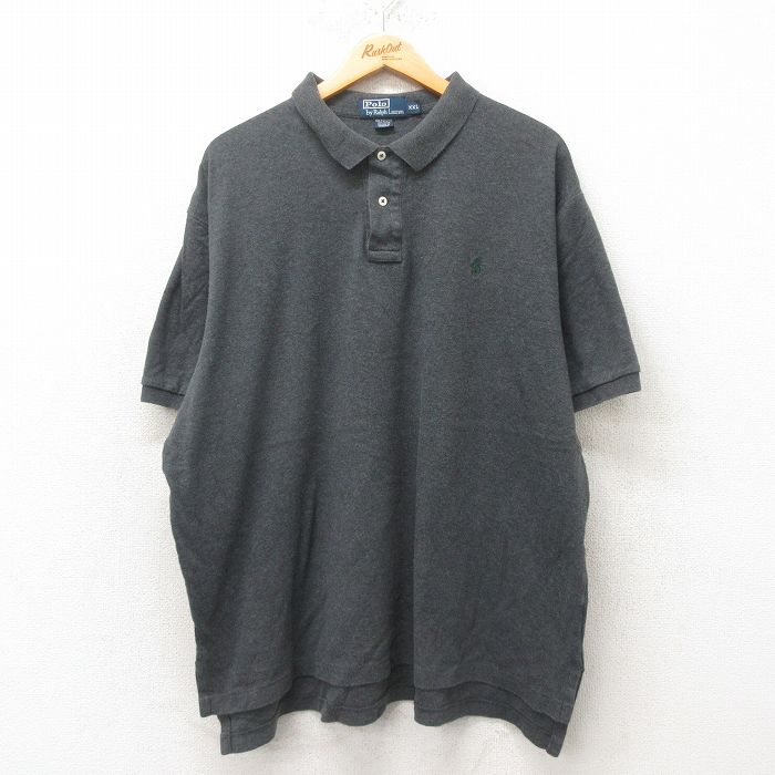 XL★古着 ラルフローレン Ralph Lauren 半袖 ブランド ポロ シャツ メンズ 90年代 90s ワンポイントロゴ 大きいサイズ コットン グレー 25jun04 中古 トップス