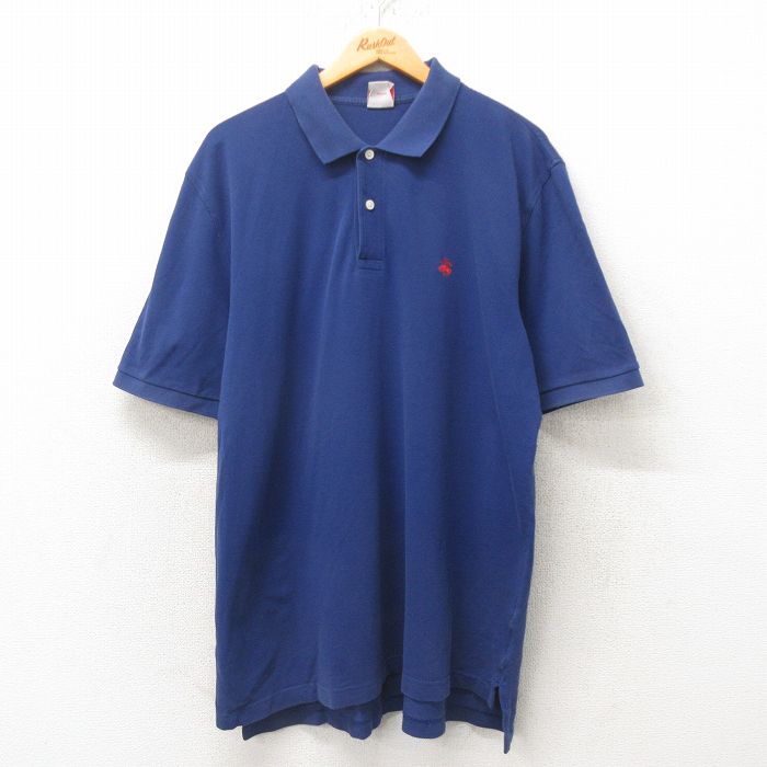 XL★古着 ブルックスブラザーズ BROOKS BROTHERS 半袖 ブランド ポロ シャツ メンズ ワンポイントロゴ 鹿の子 大きいサイズ コットン 紺 ネイビー 25jun04 中古 トップス