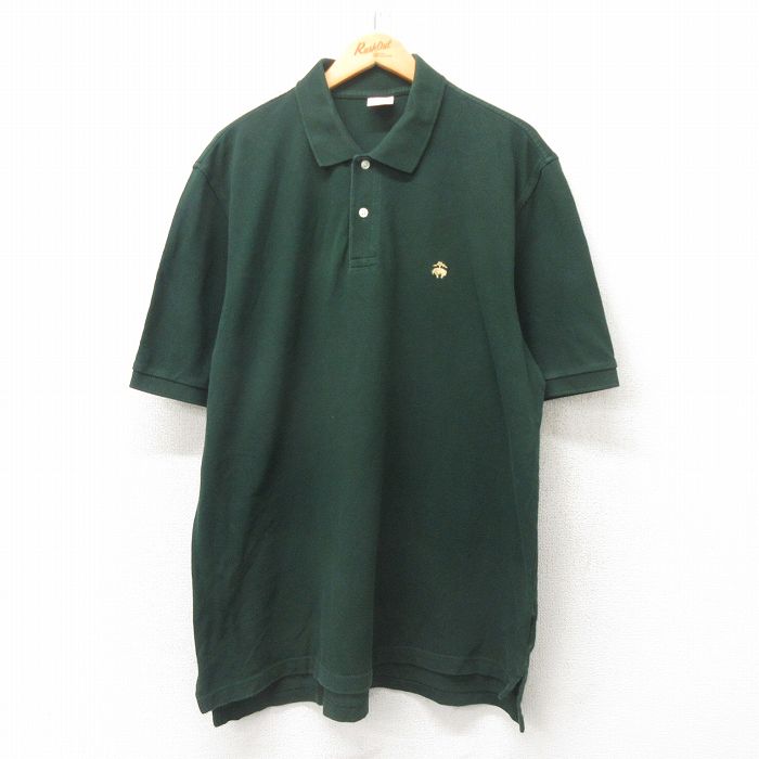 XL★古着 ブルックスブラザーズ BROOKS BROTHERS 半袖 ブランド ポロ シャツ メンズ ワンポイントロゴ 鹿の子 大きいサイズ コットン 緑 グリーン 25jun04 中古 トップス