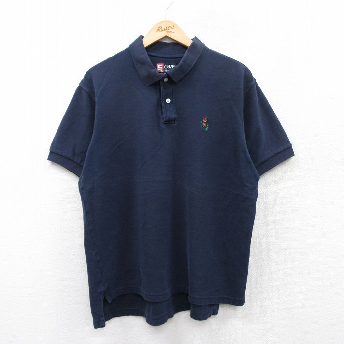 XL★古着 ラルフローレン Ralph Lauren チャップス 半袖 ブランド ポロ シャツ メンズ 90年代 90s ワンポイントロゴ 鹿の子 大きいサイズ コットン 紺 ネイビー 25jun05 中古 トップス