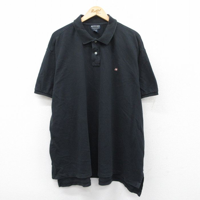 XL★古着 ラルフローレン Ralph Lauren ポロジーンズ 半袖 ブランド ポロ シャツ メンズ 90年代 90s ワンポイントロゴ 鹿の子 大きいサイズ コットン 黒 ブラック 25jun05 中古 トップス