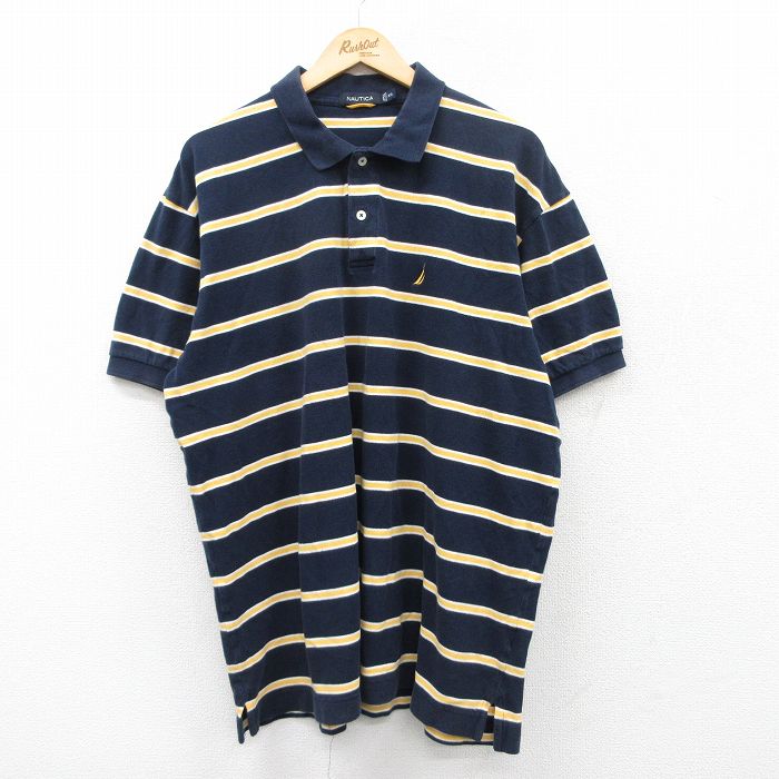 XL★古着 ノーティカ NAUTICA 半袖 ブランド ポロ シャツ メンズ ワンポイントロゴ 鹿の子 大きいサイズ コットン 紺他 ネイビー ボーダー 25jun05 中古 トップス