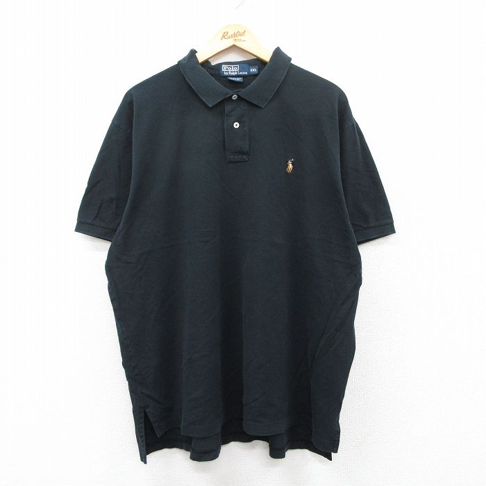 XL★古着 ラルフローレン Ralph Lauren 半袖 ブランド ポロ シャツ メンズ 90年代 90s ワンポイントロゴ 鹿の子 大きいサイズ コットン 黒 ブラック 25jun05 中古 トップス